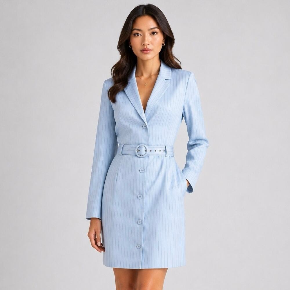 MAJORELLE Oakwood Belted Blazer Mini Dress in Powder Blue Deep V-Neck Size XL